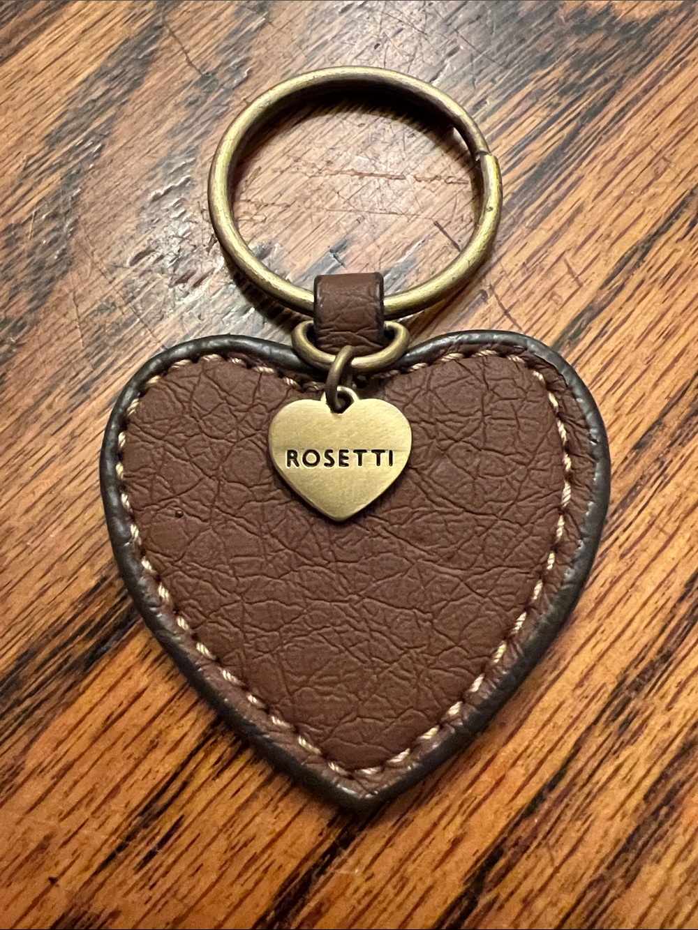 Rosetti Brown Heart Shaped Leather Keyring with Branded Gold Charm Accessory